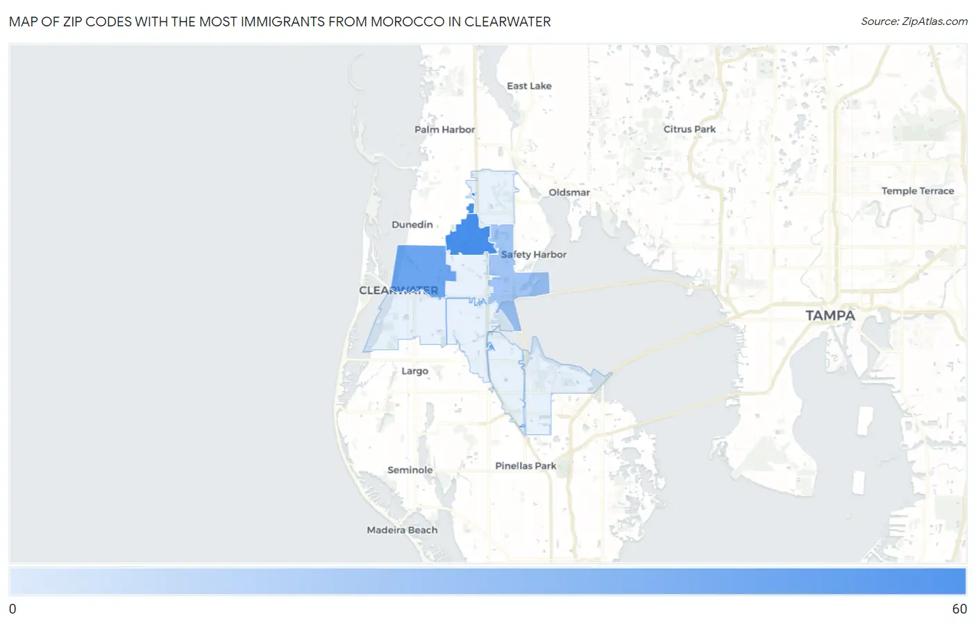 Zip Codes with the Most Immigrants from Morocco in Clearwater Map