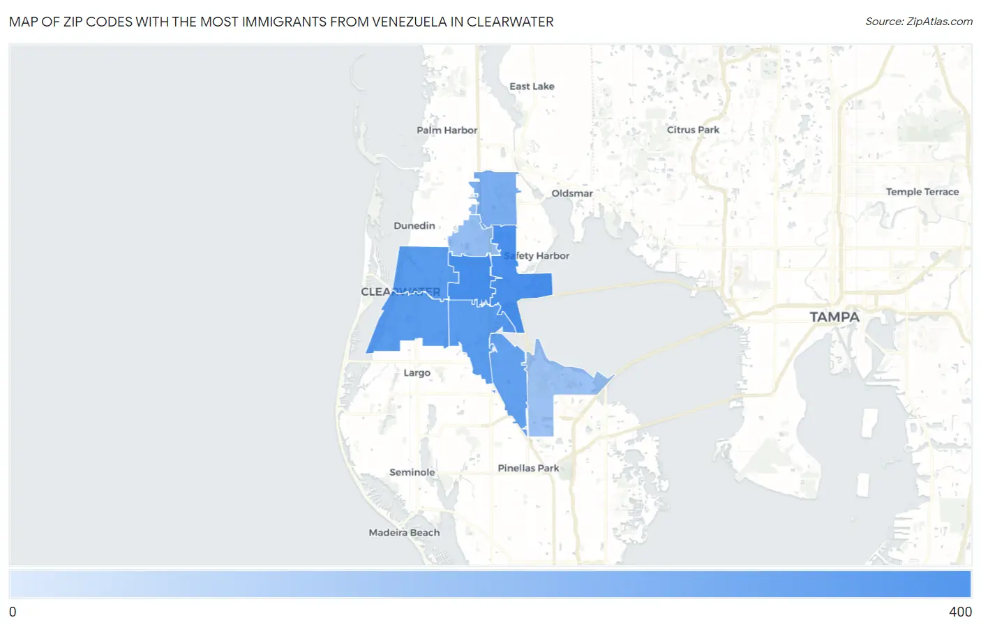 Zip Codes with the Most Immigrants from Venezuela in Clearwater Map