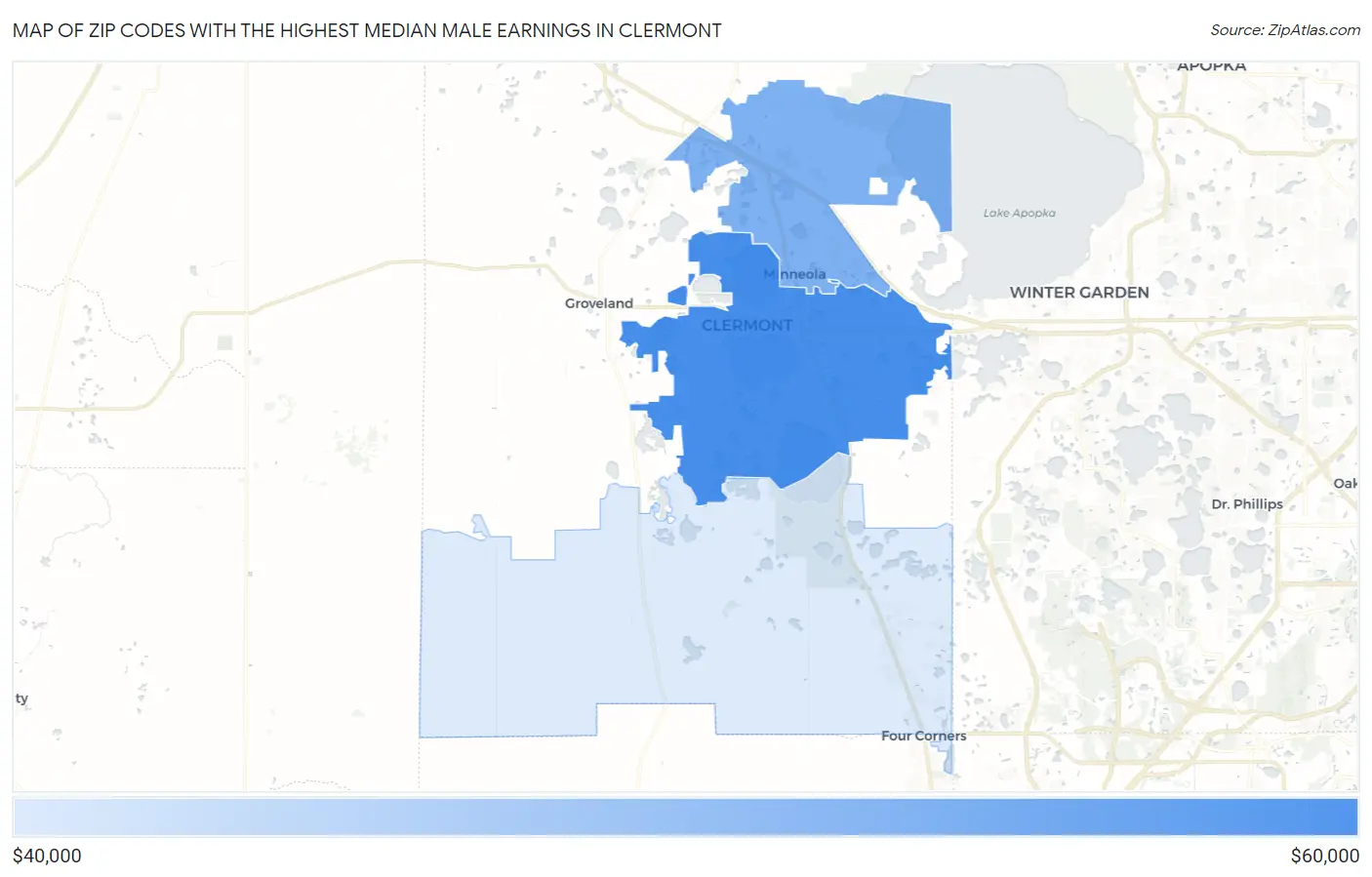 Zip Codes with the Highest Median Male Earnings in Clermont Map