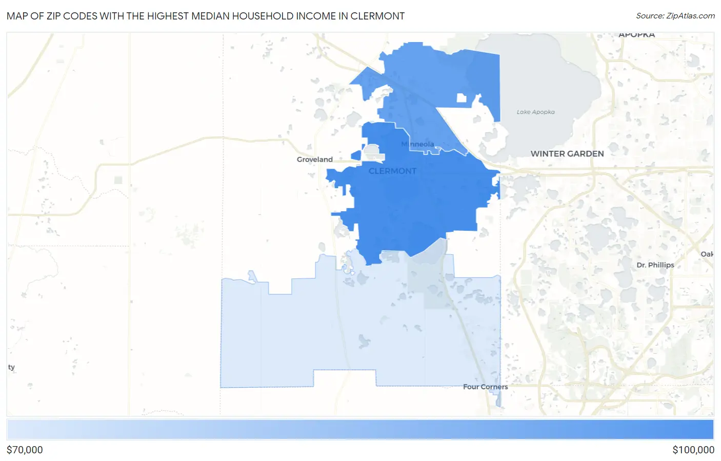 Zip Codes with the Highest Median Household Income in Clermont Map