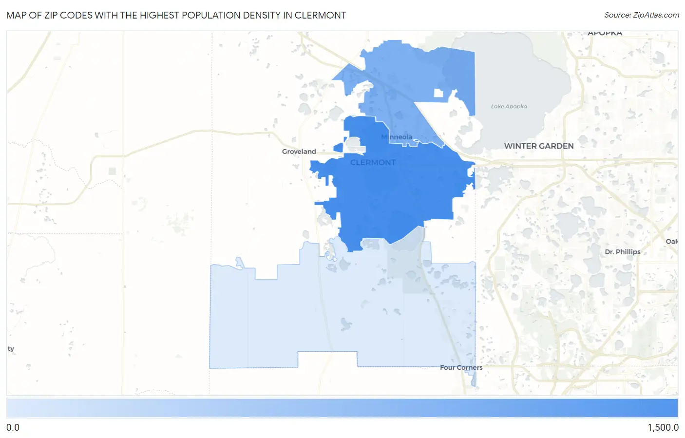Zip Codes with the Highest Population Density in Clermont Map