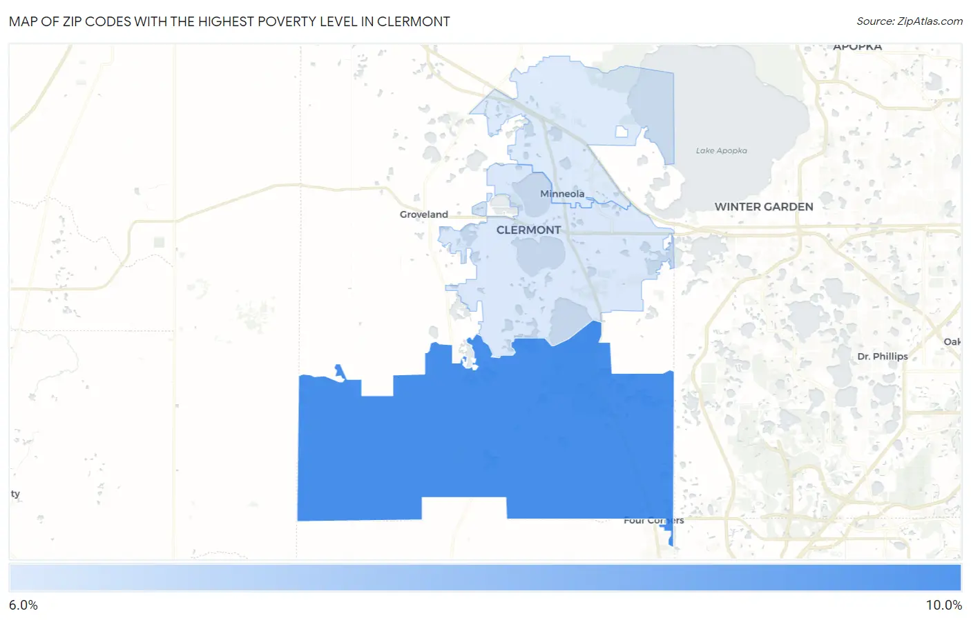 Zip Codes with the Highest Poverty Level in Clermont Map