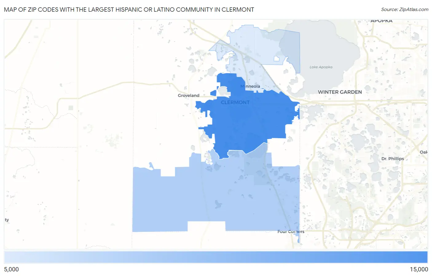 Zip Codes with the Largest Hispanic or Latino Community in Clermont Map