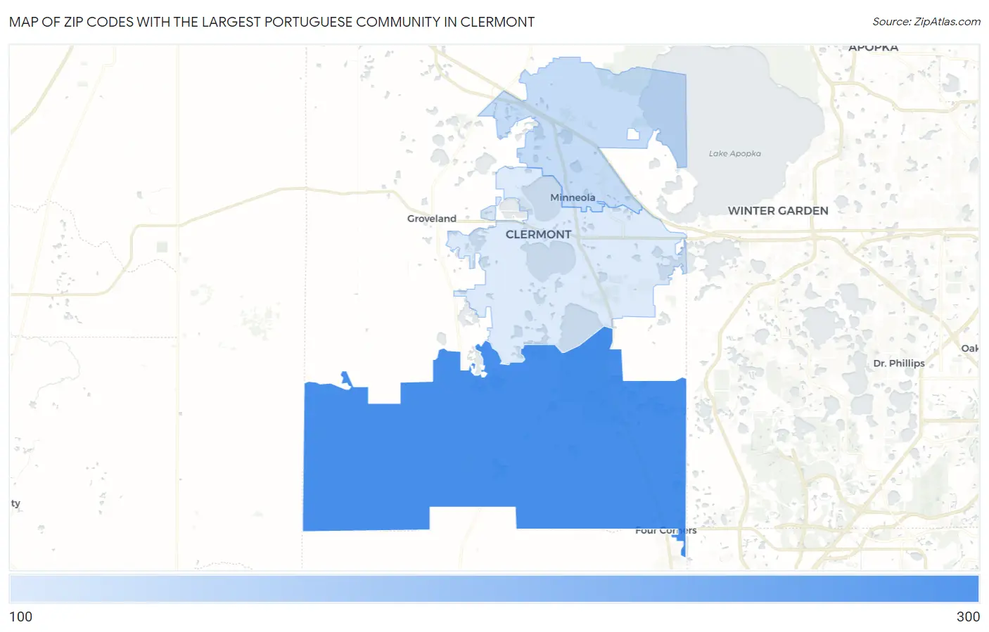 Zip Codes with the Largest Portuguese Community in Clermont Map