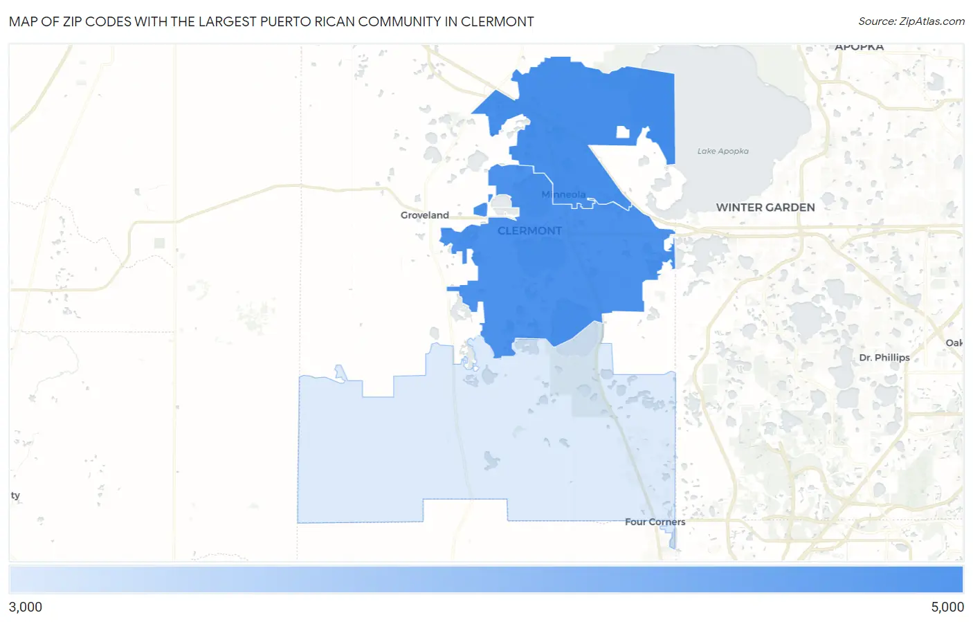 Zip Codes with the Largest Puerto Rican Community in Clermont Map