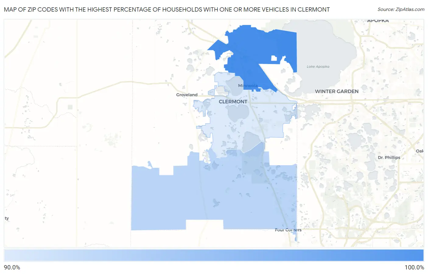 Zip Codes with the Highest Percentage of Households With One or more Vehicles in Clermont Map