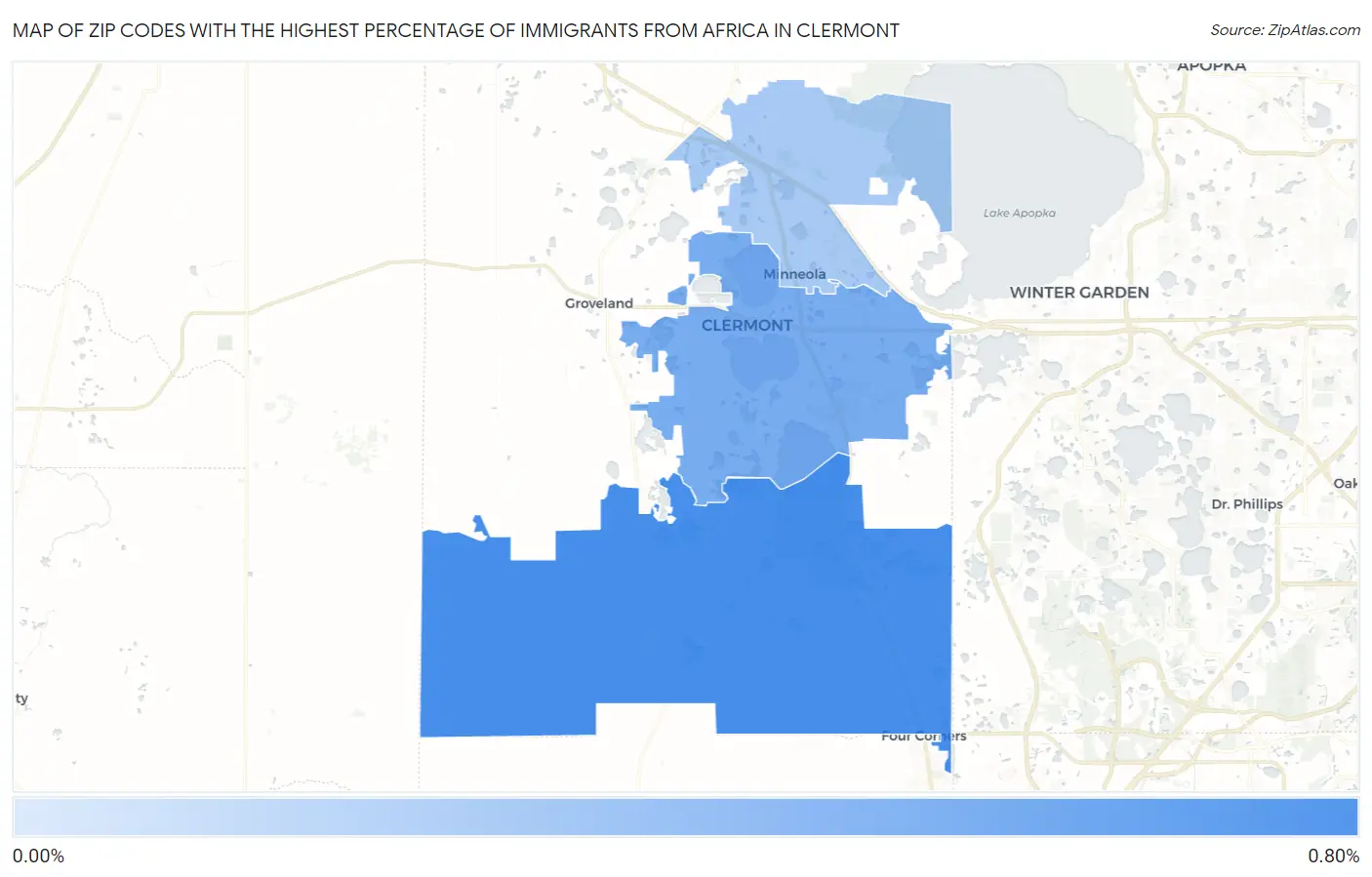 Zip Codes with the Highest Percentage of Immigrants from Africa in Clermont Map