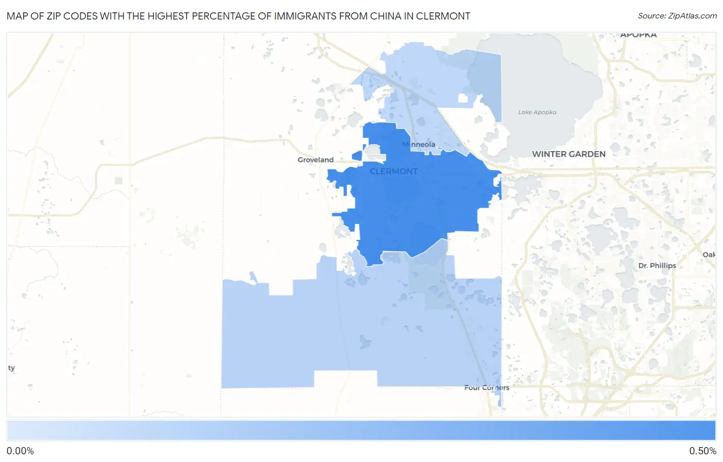Zip Codes with the Highest Percentage of Immigrants from China in Clermont Map