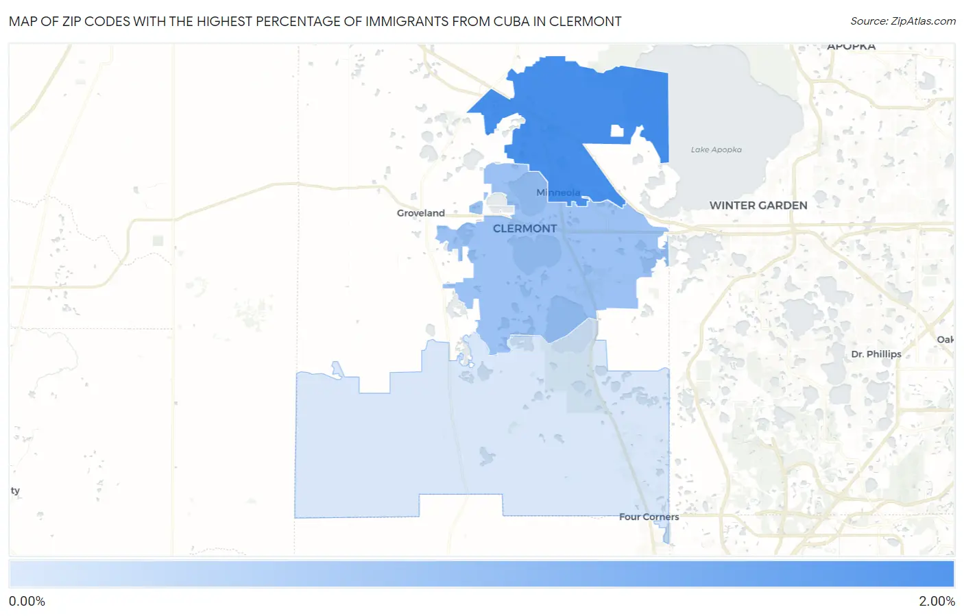 Zip Codes with the Highest Percentage of Immigrants from Cuba in Clermont Map