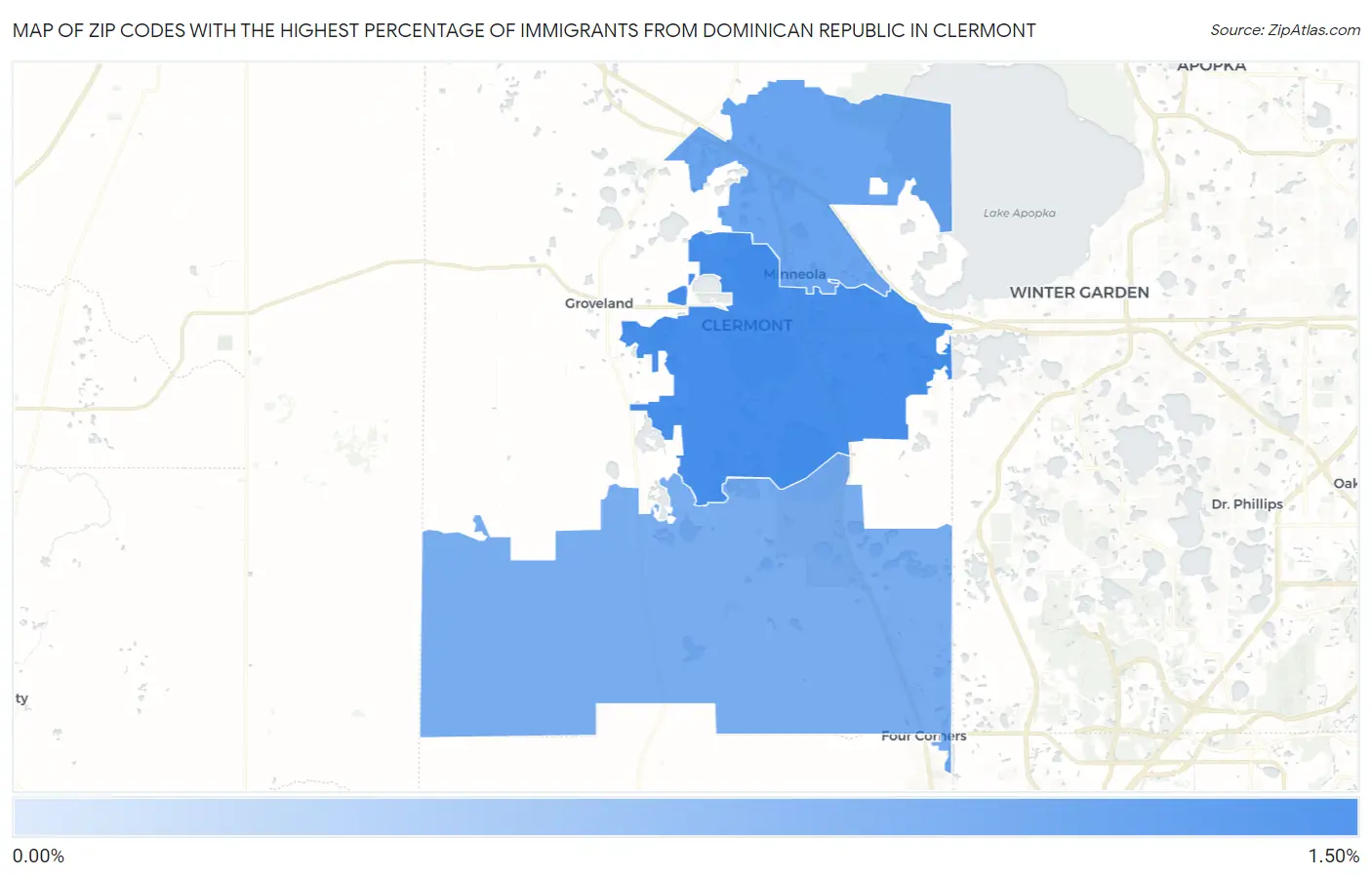 Zip Codes with the Highest Percentage of Immigrants from Dominican Republic in Clermont Map