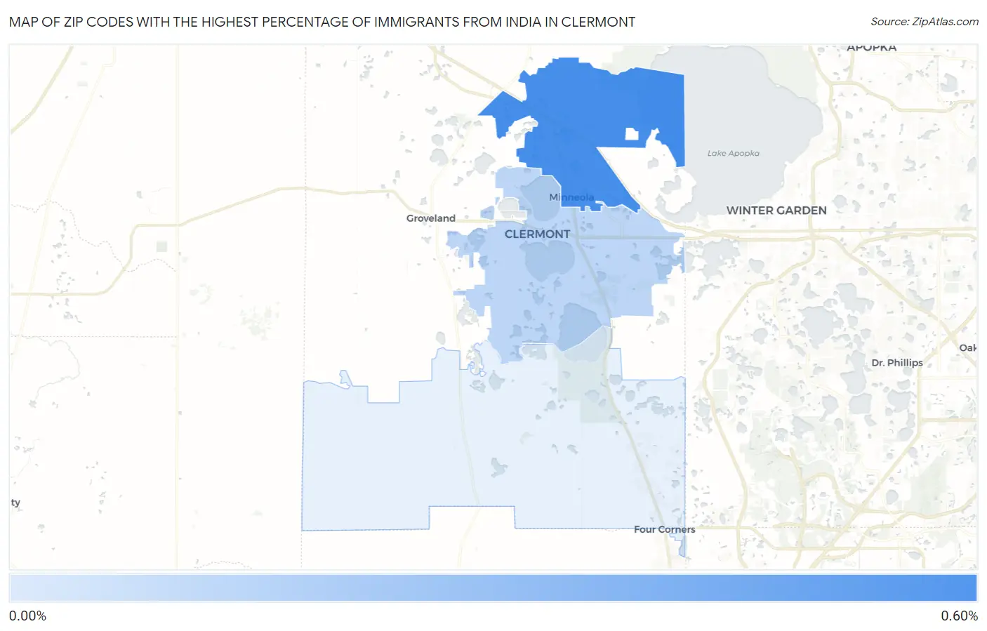 Zip Codes with the Highest Percentage of Immigrants from India in Clermont Map