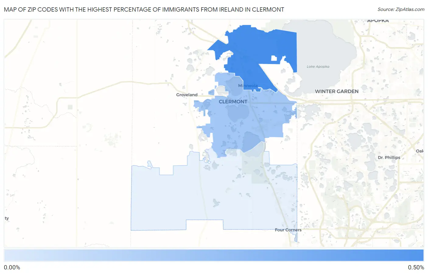 Zip Codes with the Highest Percentage of Immigrants from Ireland in Clermont Map
