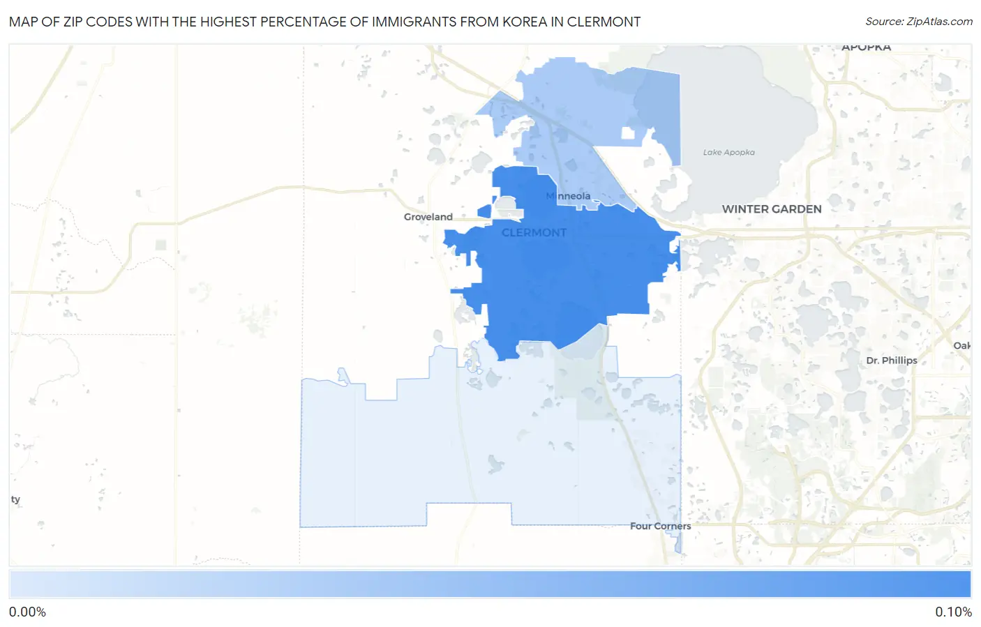 Zip Codes with the Highest Percentage of Immigrants from Korea in Clermont Map