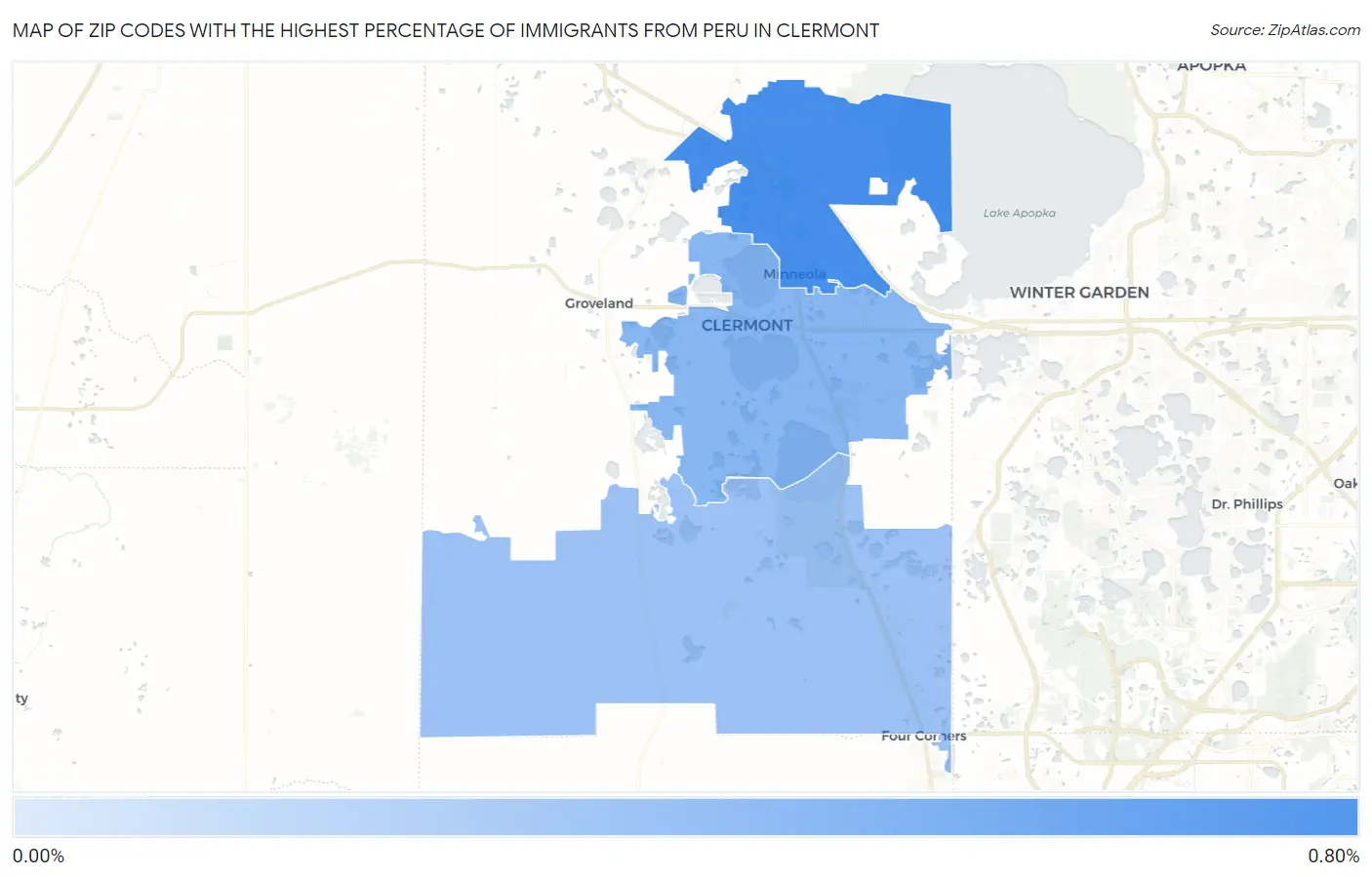 Zip Codes with the Highest Percentage of Immigrants from Peru in Clermont Map