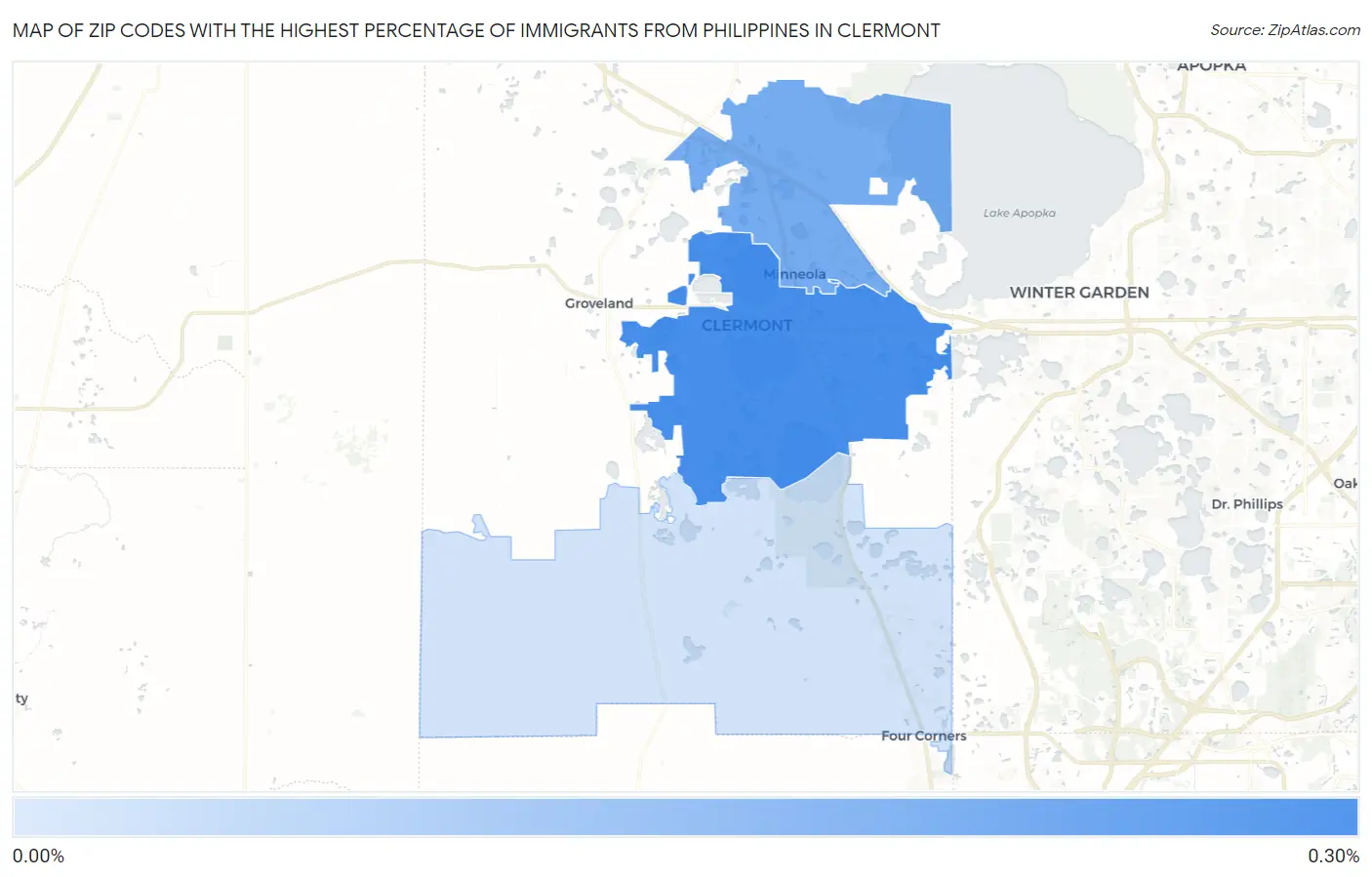 Zip Codes with the Highest Percentage of Immigrants from Philippines in Clermont Map