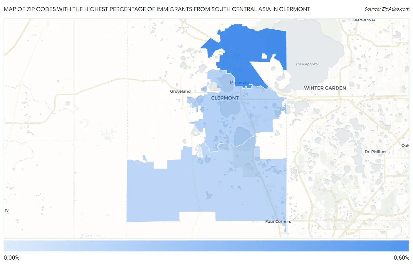 Zip Codes with the Highest Percentage of Immigrants from South Central Asia in Clermont Map