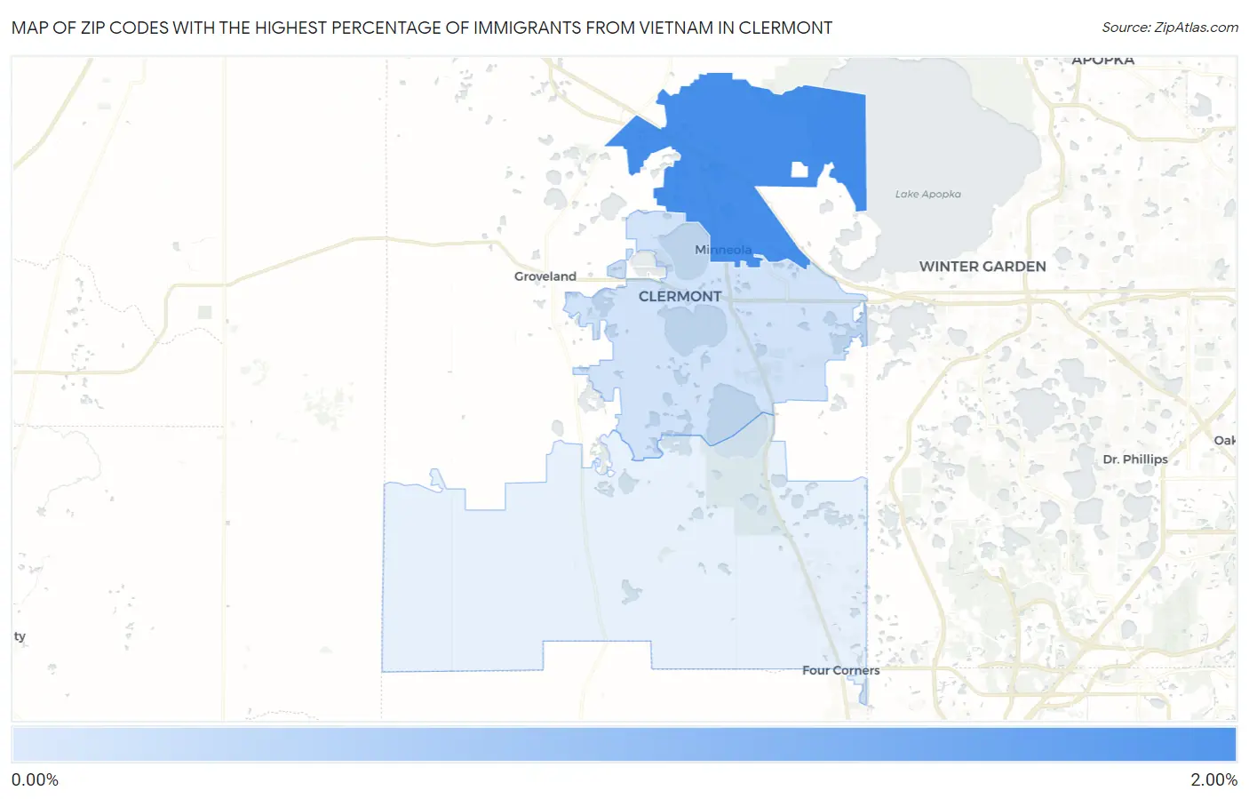 Zip Codes with the Highest Percentage of Immigrants from Vietnam in Clermont Map