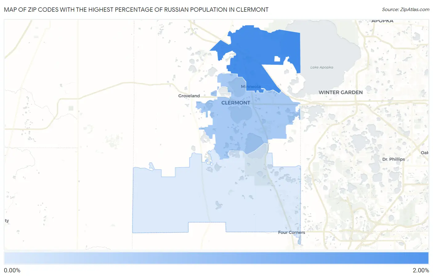 Zip Codes with the Highest Percentage of Russian Population in Clermont Map