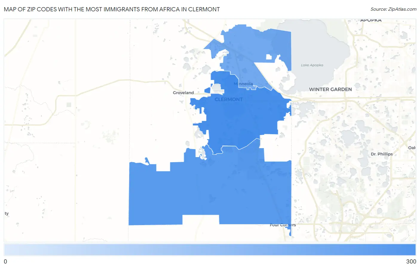 Zip Codes with the Most Immigrants from Africa in Clermont Map