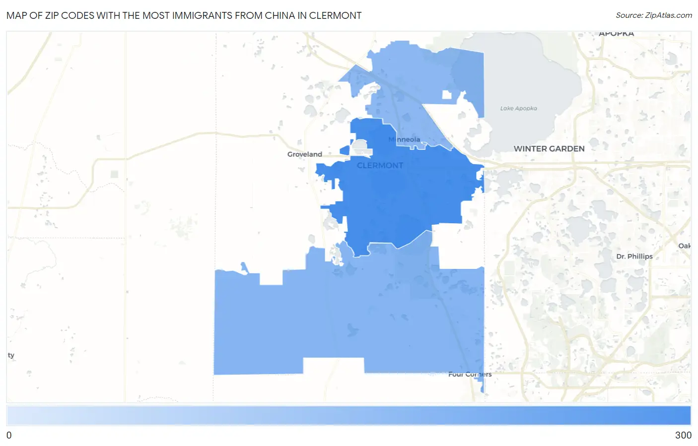 Zip Codes with the Most Immigrants from China in Clermont Map