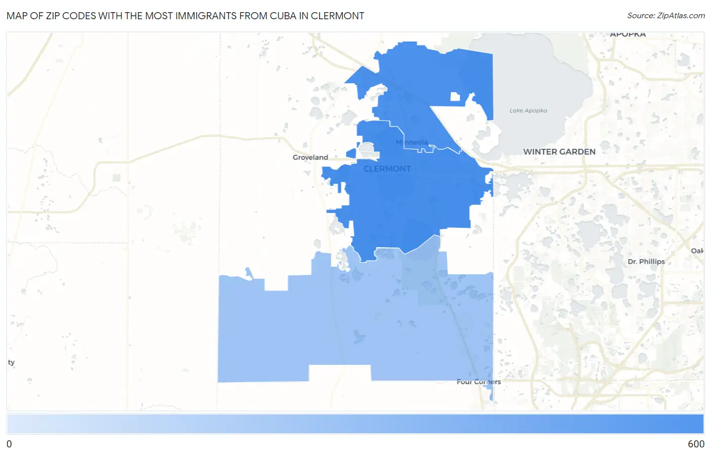 Zip Codes with the Most Immigrants from Cuba in Clermont Map