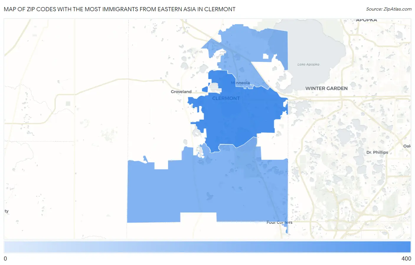 Zip Codes with the Most Immigrants from Eastern Asia in Clermont Map