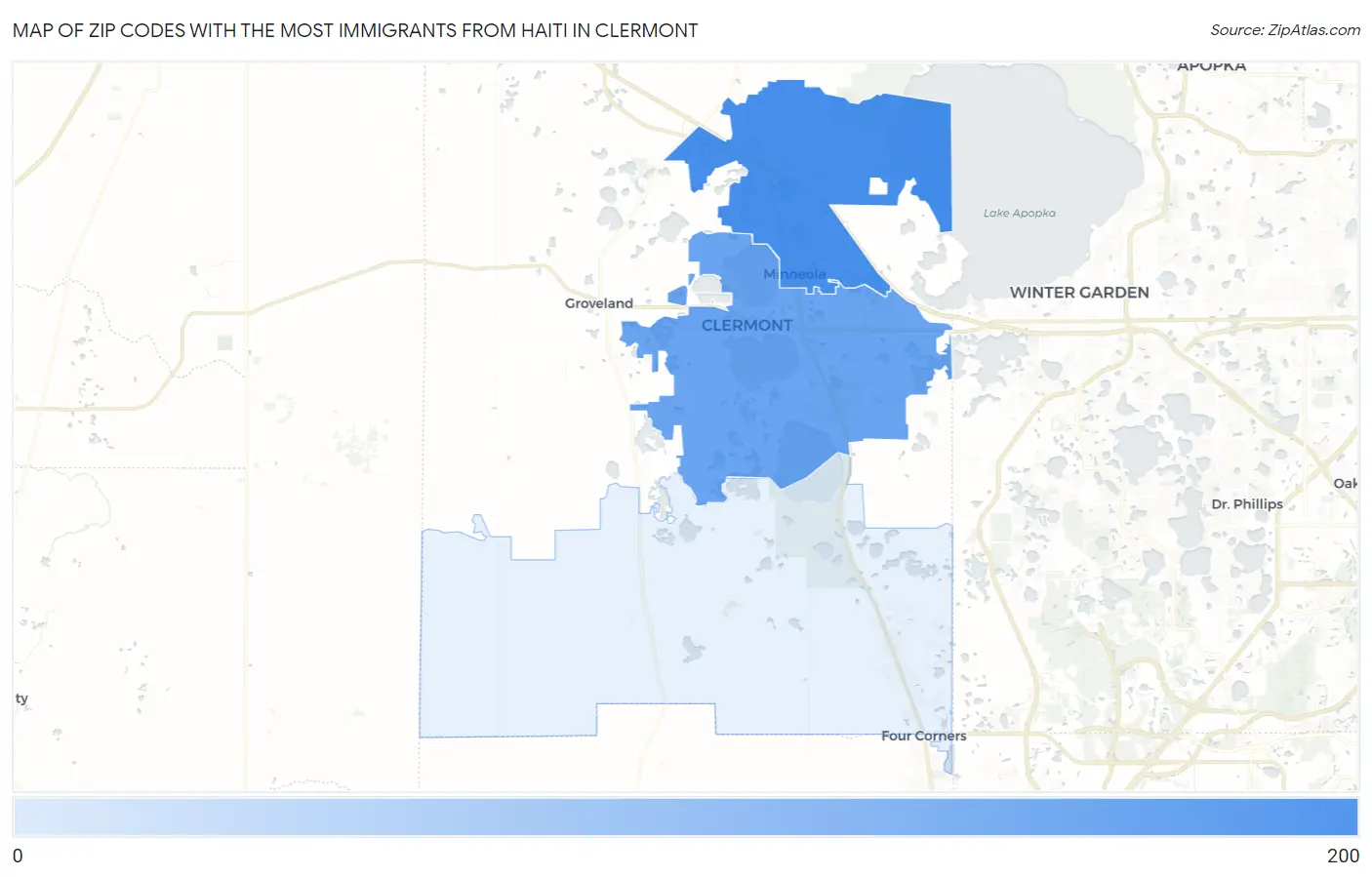 Zip Codes with the Most Immigrants from Haiti in Clermont Map