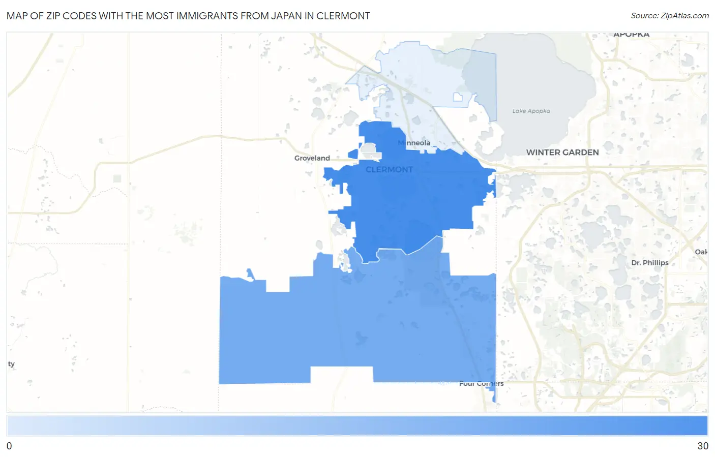 Zip Codes with the Most Immigrants from Japan in Clermont Map
