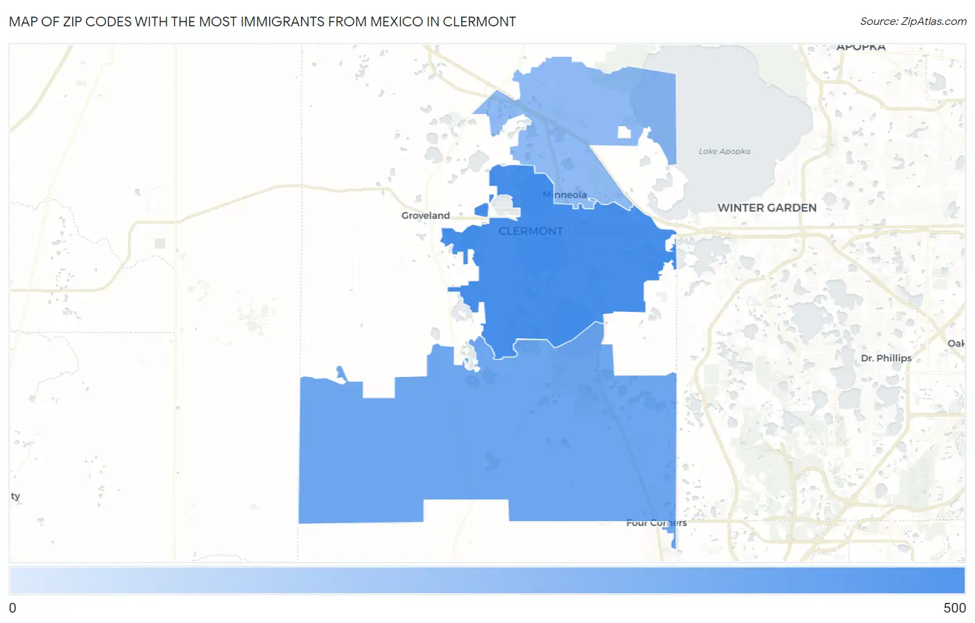 Zip Codes with the Most Immigrants from Mexico in Clermont Map