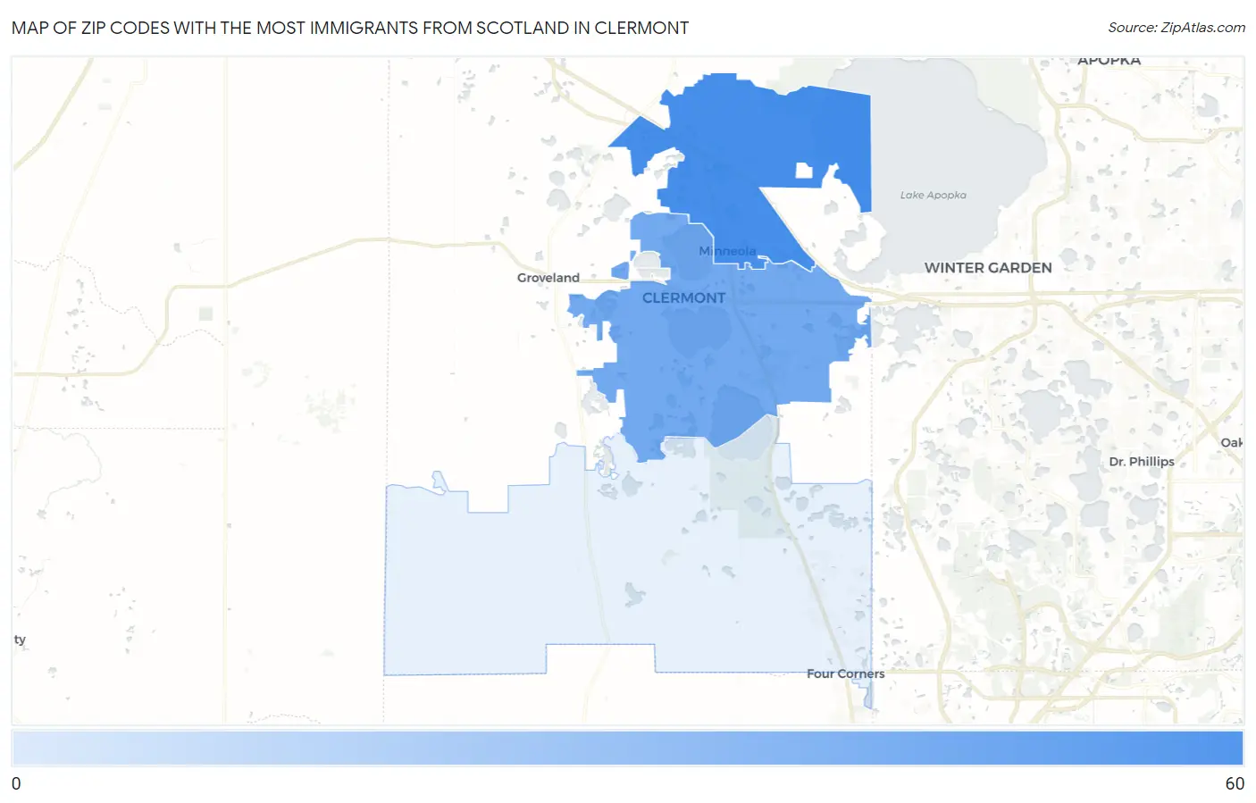 Zip Codes with the Most Immigrants from Scotland in Clermont Map