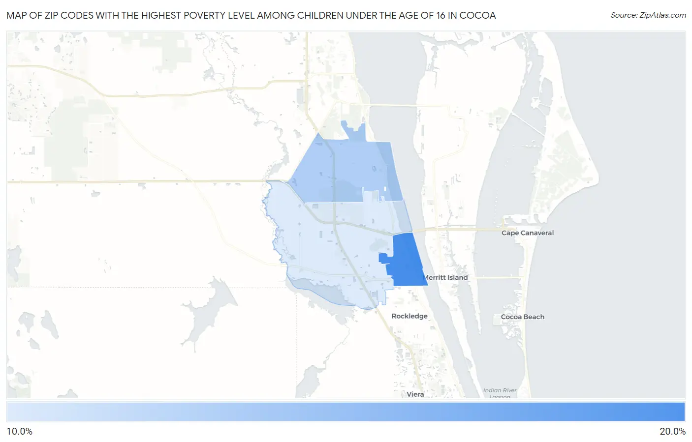 Zip Codes with the Highest Poverty Level Among Children Under the Age of 16 in Cocoa Map