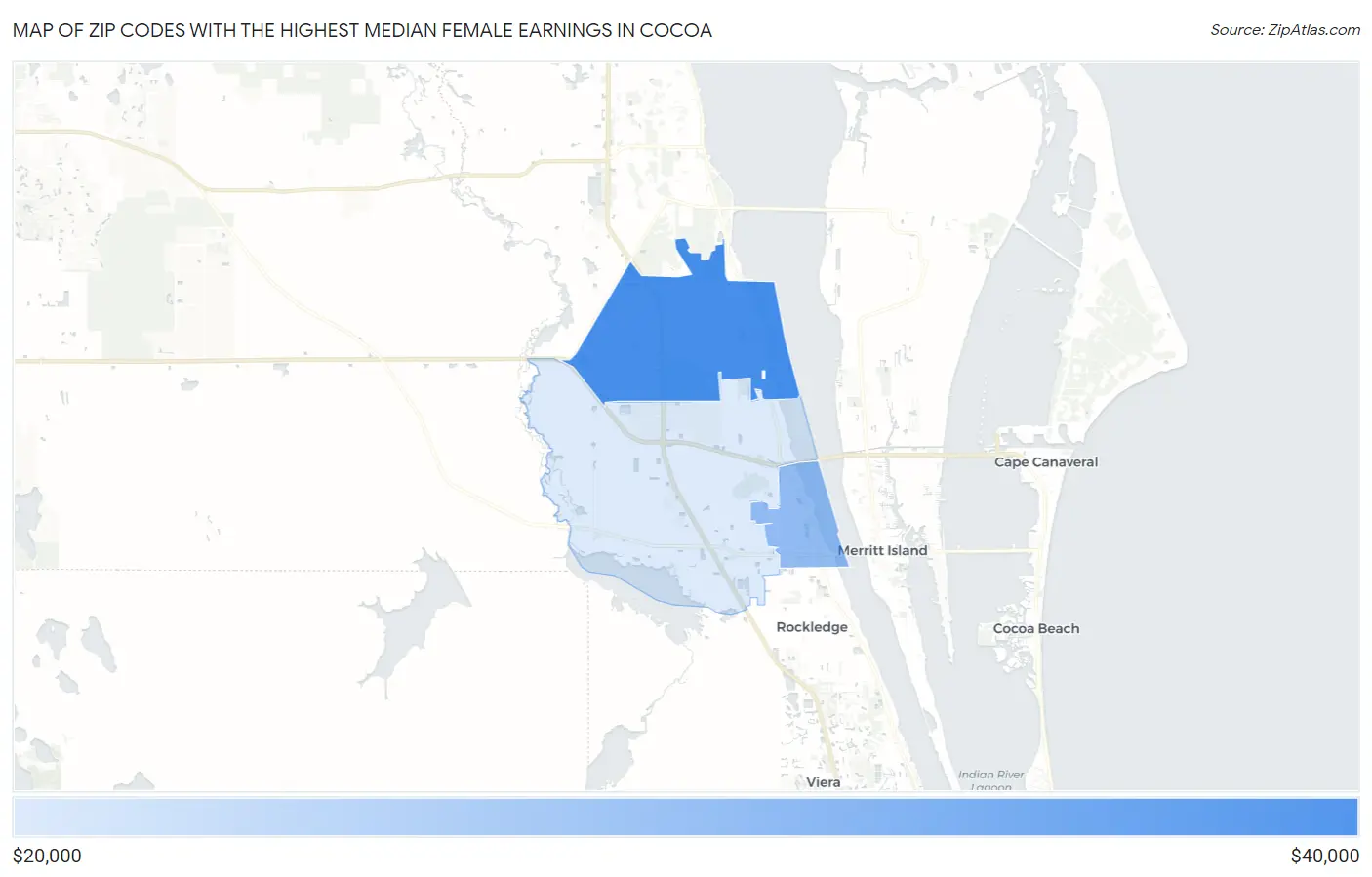 Zip Codes with the Highest Median Female Earnings in Cocoa Map