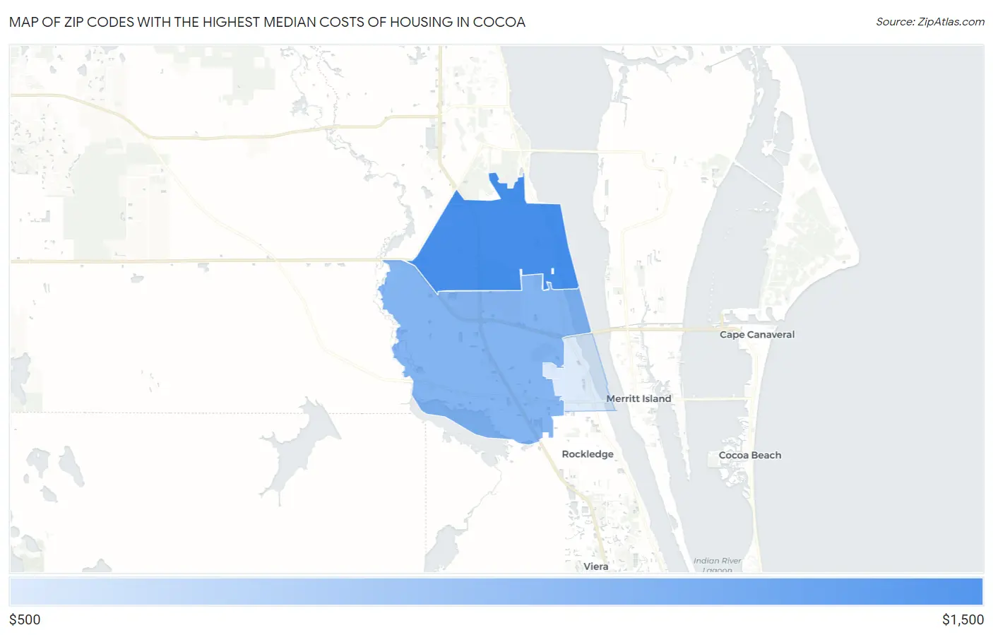 Zip Codes with the Highest Median Costs of Housing in Cocoa Map