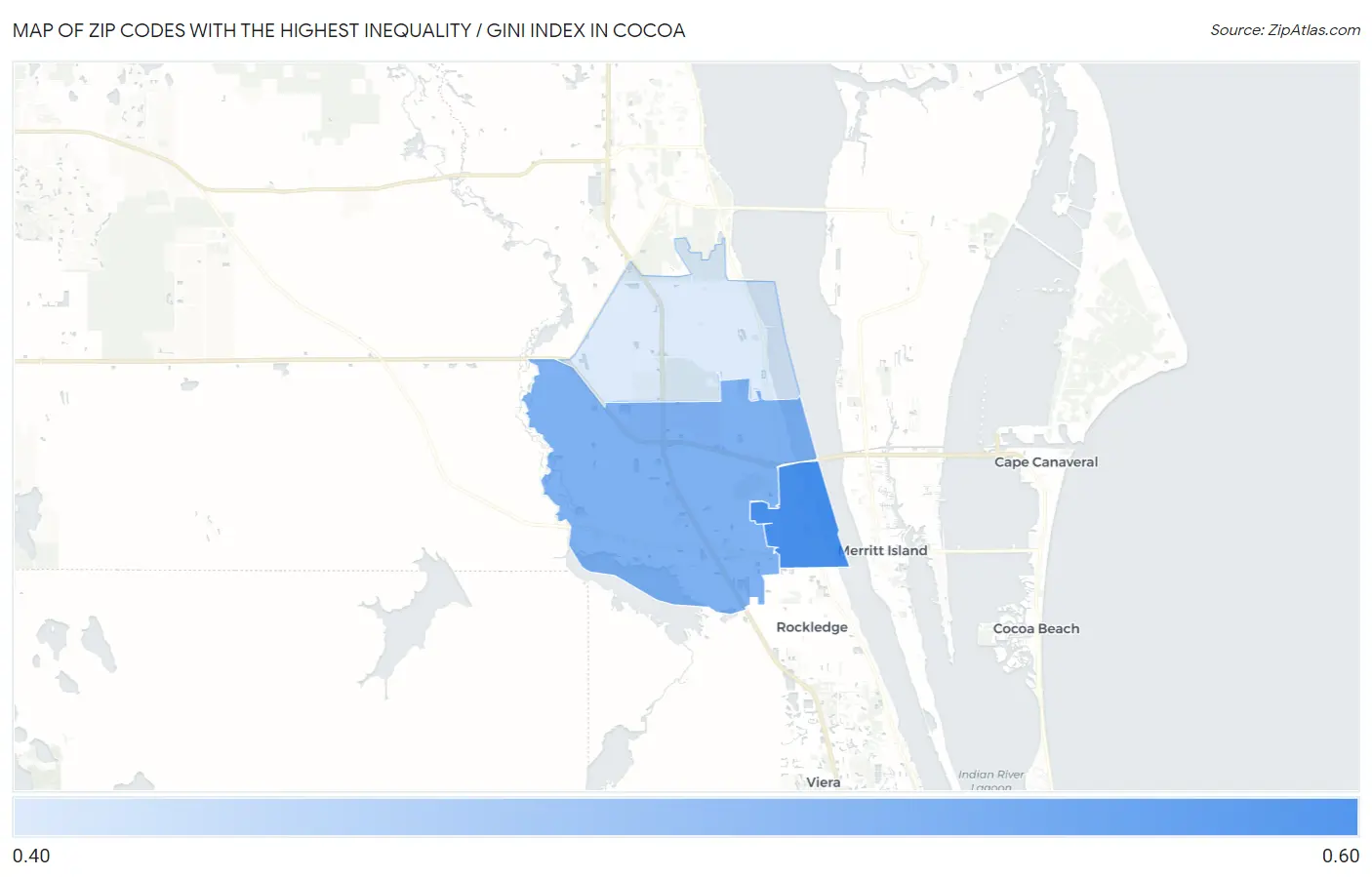 Zip Codes with the Highest Inequality / Gini Index in Cocoa Map