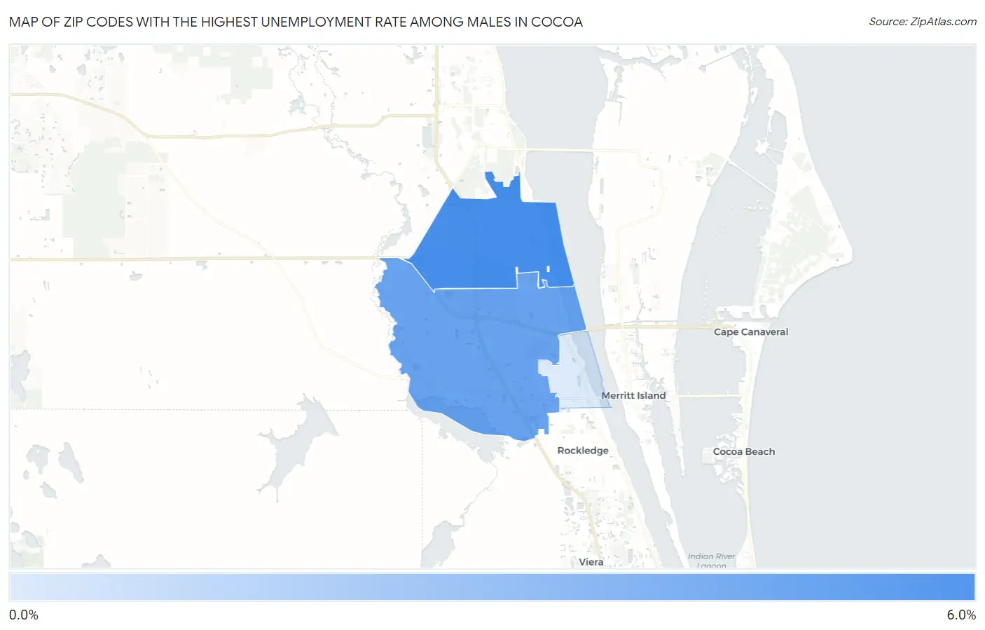 Zip Codes with the Highest Unemployment Rate Among Males in Cocoa Map