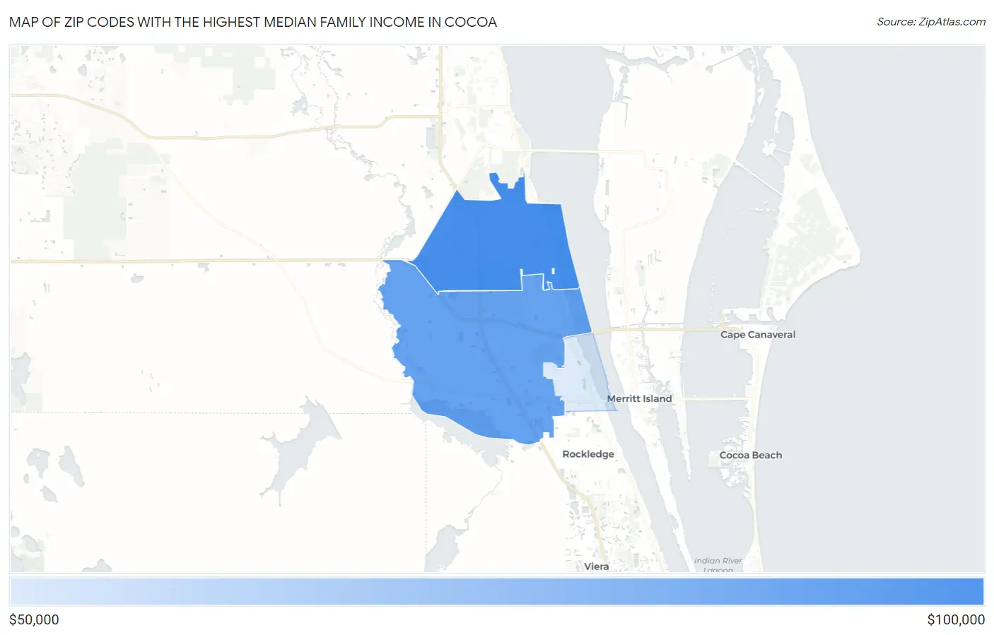 Zip Codes with the Highest Median Family Income in Cocoa Map