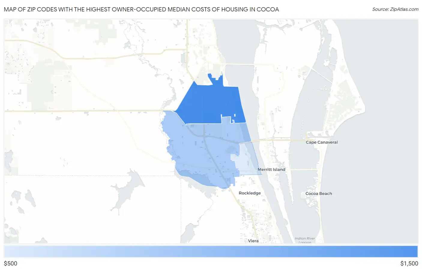 Zip Codes with the Highest Owner-Occupied Median Costs of Housing in Cocoa Map
