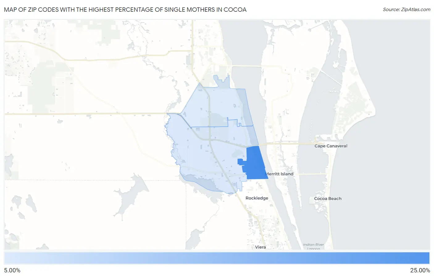 Zip Codes with the Highest Percentage of Single Mothers in Cocoa Map