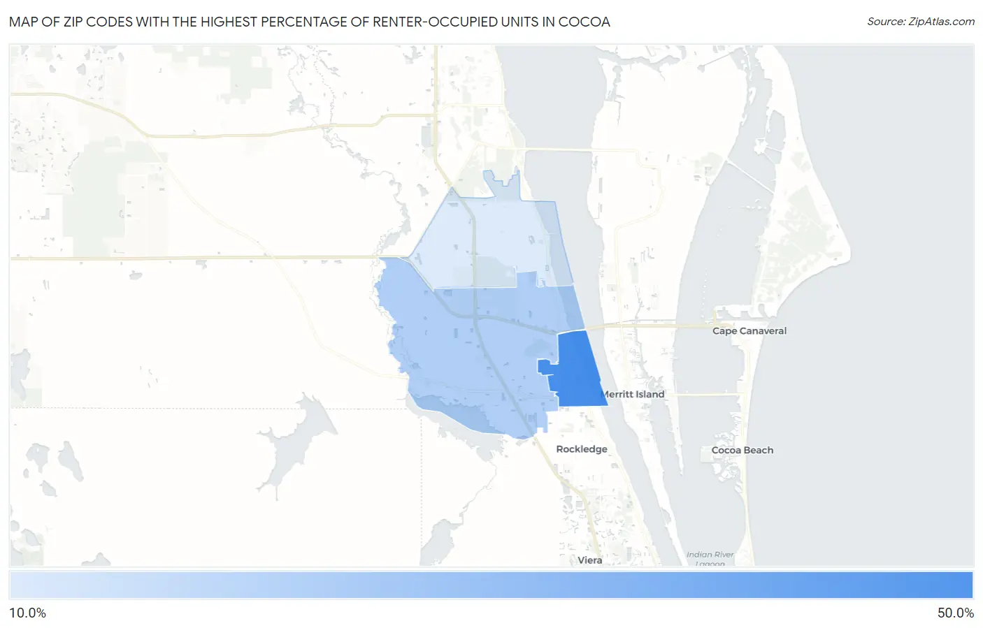 Zip Codes with the Highest Percentage of Renter-Occupied Units in Cocoa Map