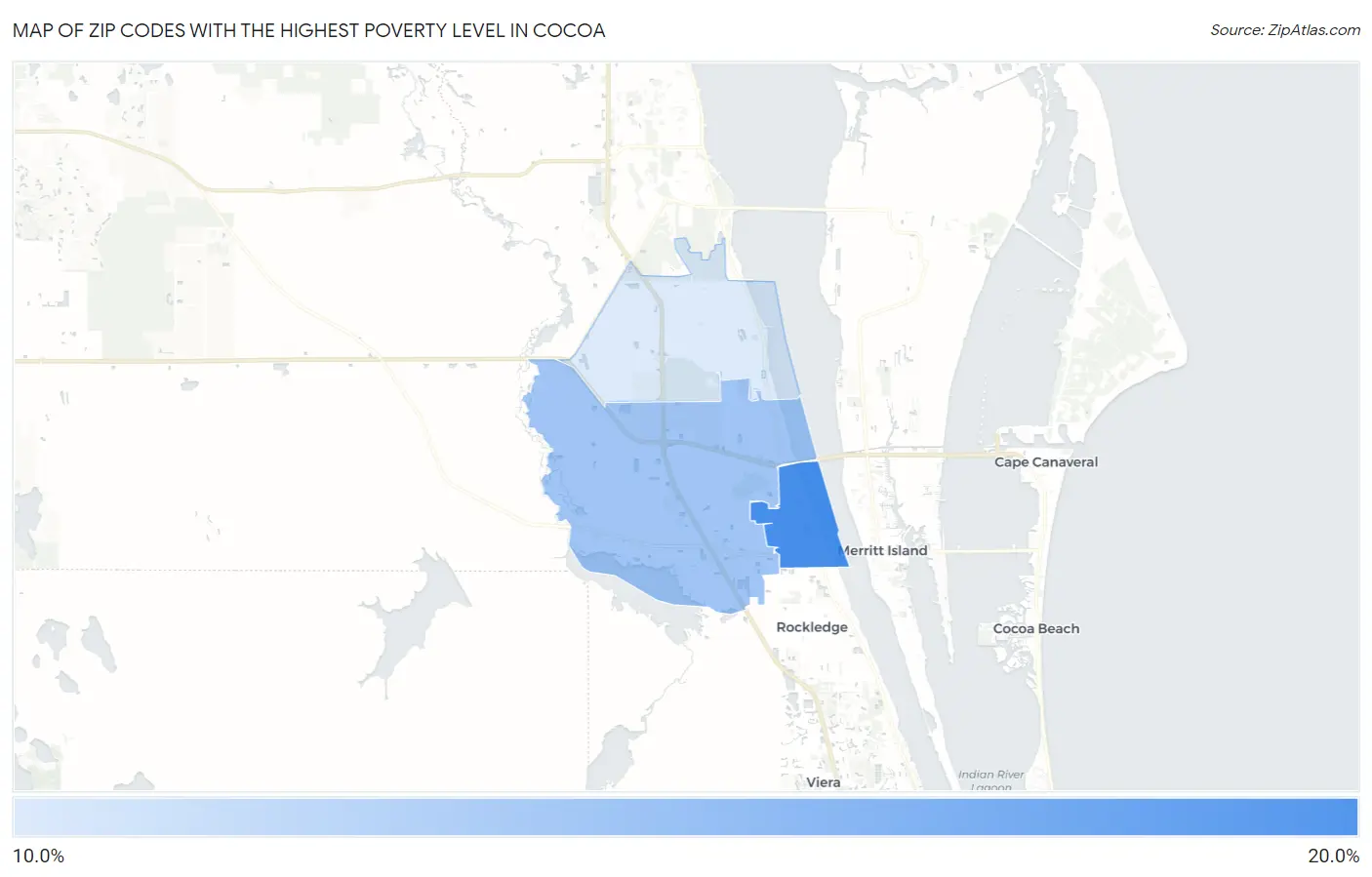 Zip Codes with the Highest Poverty Level in Cocoa Map