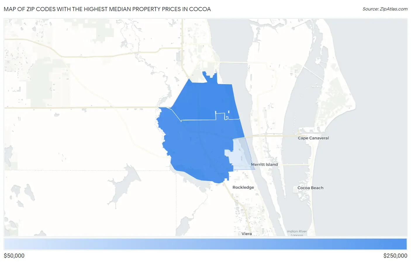 Zip Codes with the Highest Median Property Prices in Cocoa Map