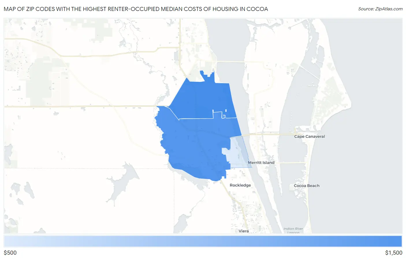 Zip Codes with the Highest Renter-Occupied Median Costs of Housing in Cocoa Map