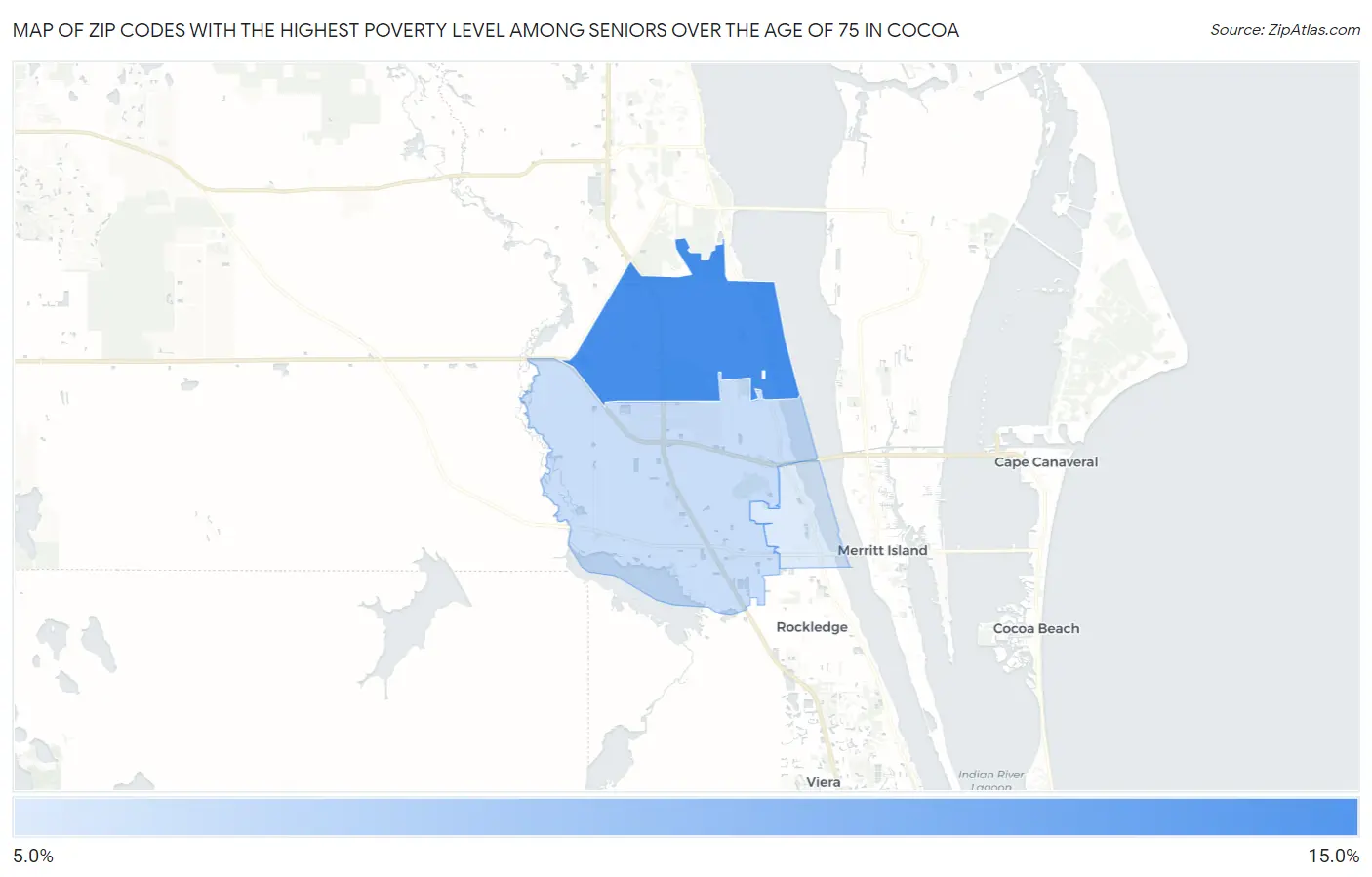 Zip Codes with the Highest Poverty Level Among Seniors Over the Age of 75 in Cocoa Map