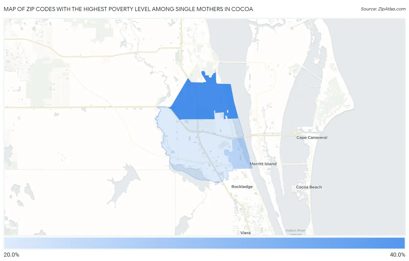 Zip Codes with the Highest Poverty Level Among Single Mothers in Cocoa Map