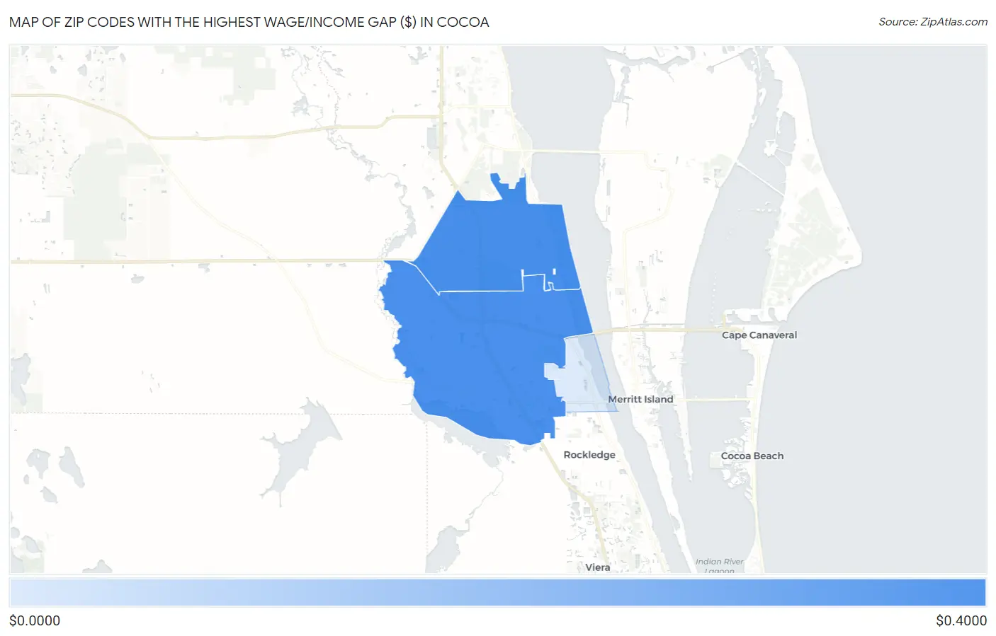 Zip Codes with the Highest Wage/Income Gap ($) in Cocoa Map