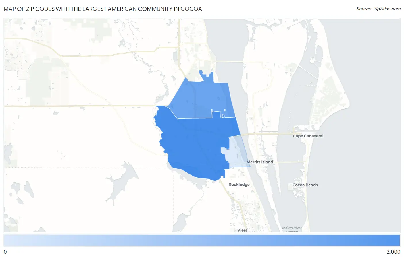 Zip Codes with the Largest American Community in Cocoa Map