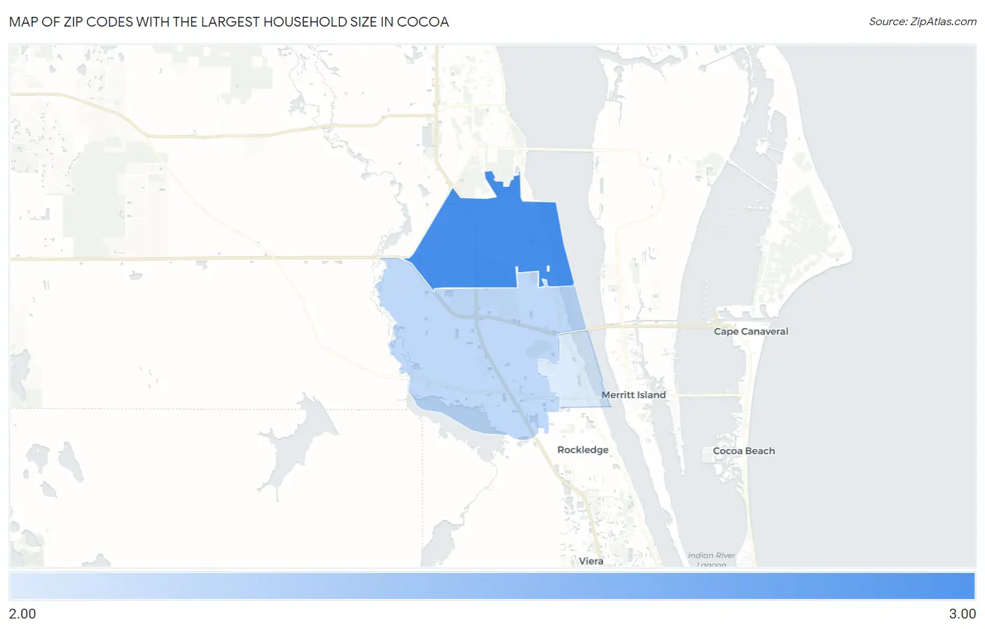 Zip Codes with the Largest Household Size in Cocoa Map