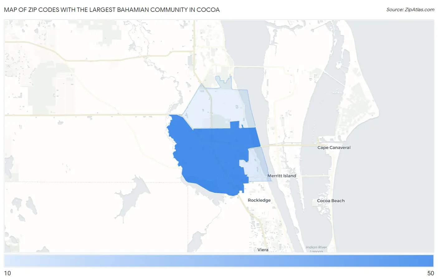 Zip Codes with the Largest Bahamian Community in Cocoa Map