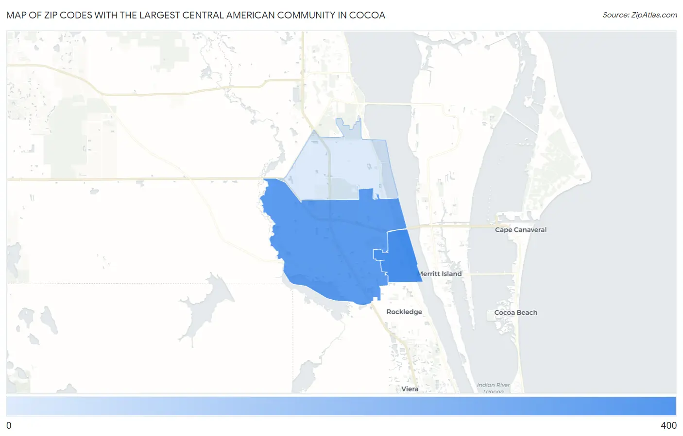 Zip Codes with the Largest Central American Community in Cocoa Map