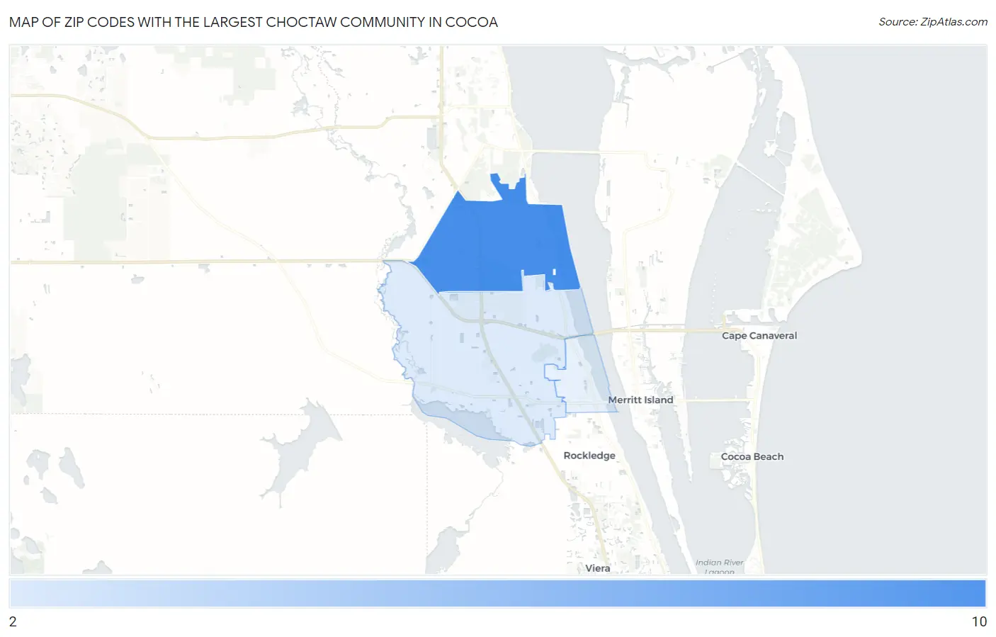 Zip Codes with the Largest Choctaw Community in Cocoa Map